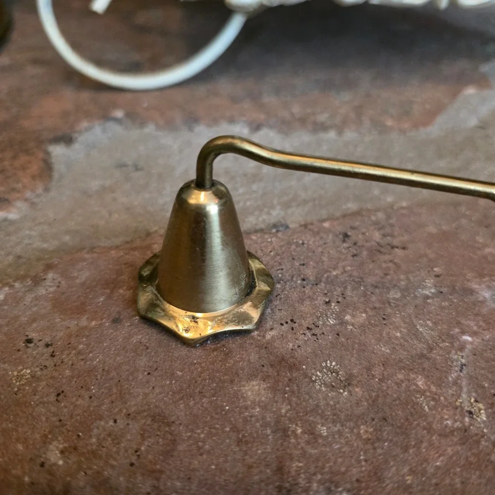 Vintage Brass Candle Snuffer Bell Shape Twisted Handle Gold Tone 10.5 Inch